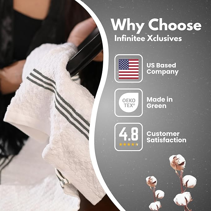 Infinitee Xclusives Premium Dish Cloth 100% Cotton 12 x 12 Inches |Pack of 4| - Ultra Soft Tea Towels - Highly Absorbent Kitchen Rags - Terry Dishcloth for Kitchen and Household Cleaning |Grey|