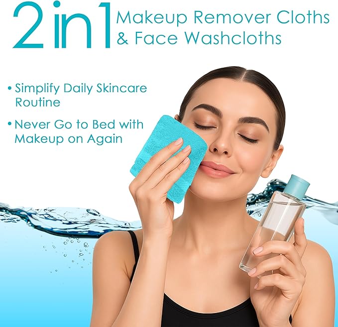 DAN RIVER 12-Pack Premium 100% Cotton Aqua Face Towels for Bathroom - Reusable Face Wash Cloths for Showering 12x12 Inches - 550 GSM Super Soft & Absorbent Luxury WashCloths for Body, Spa & Gym