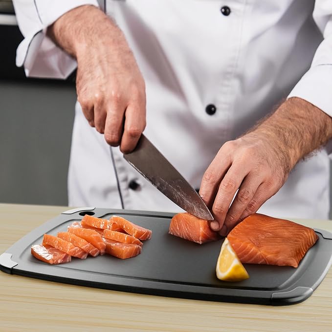 Dishwasher Safe Cutting Boards for Kitchen - Large 14.5" x 11.25" Composite Wood Chopping Board with Juice Groove, Non-Slip Feet & Lightweight Eco-Friendly Design - Slate Black