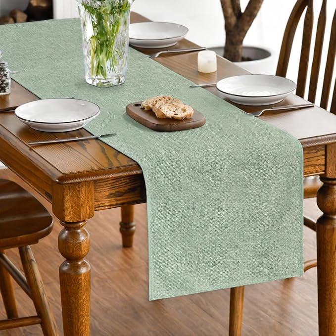 Artoid Mode Sage Green Table Runner, Seasonal Spring Summer Washable Kitchen Dining Table Decoration for Home Party Decor 13x36 Inch