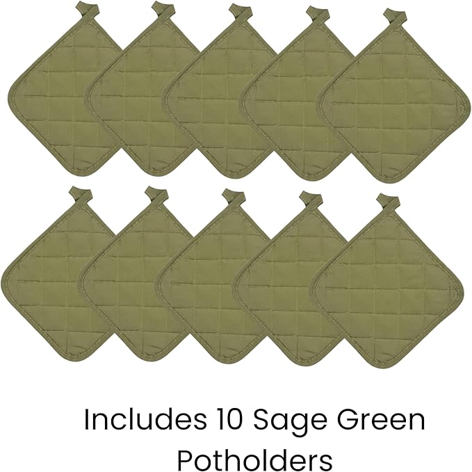 Lobyn Value Packs Economical Lightweight Bulk Potholders Ten (10) Pack Everyday Quality 6.5" Square Perfect for Craft Projects Sage Green