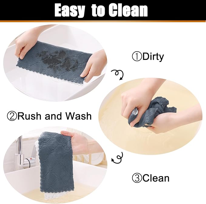 Mordimy 18 Pack Kitchen Cloths Dish Towels (10" x 10", Dark Grey & White), Super Soft and Absorbent Dish Cloths, Coral Velvet Microfiber Cleaning Cloth, Nonstick Oil Fast Dry Dishcloths