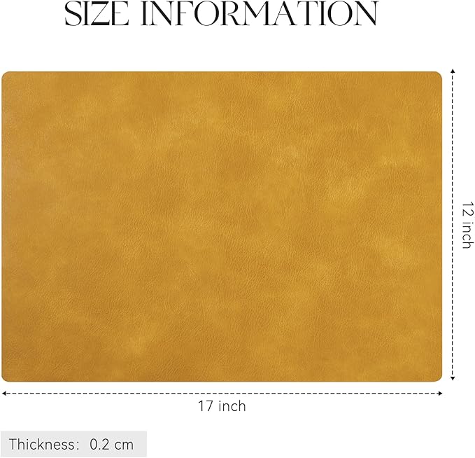 MOSAYT Vinyl Placemats Set of 12-12 X 17 Inch - Faux Leather 100% Waterproof Oil-Proof Wipeable PU Place Mats, Heat Resistant Reversible Table Mats for Kitchen, Dining, Outdoor (Yellow)