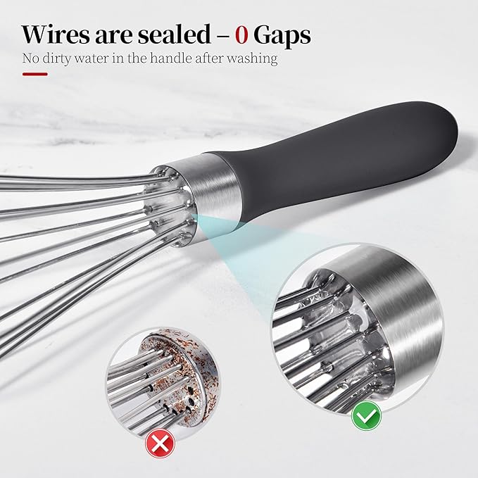 Small Whisk: Stainless Steel 9in Wire Balloon Wisk Kitchen Egg Whisker Heavy Duty Hand Mixer for Cooking Baking Whipping Blending Mixing Stirring Sauce, Flour, chocolate (Black)