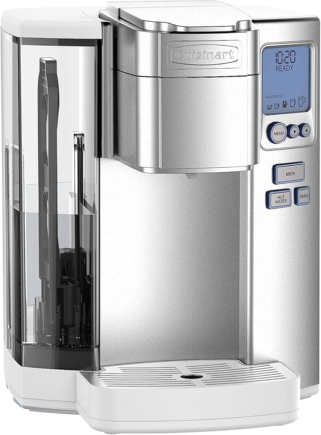 Cuisinart Coffee Maker, Single Serve 72-Ounce Reservoir Coffee Machine, Programmable Brewing & Hot Water Dispenser, Stainless Steel, White
