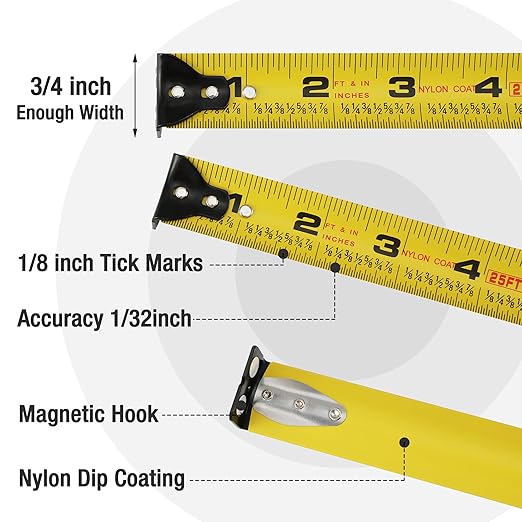 WORKPRO 16FT Pink Tape Measure, 1/8 Fractions Easy Read Measuring Tape, Retractable Nylon Coating Measurement Tape Accuracy 1/32, Magnetic Hook, Belt Clip, Rubber Protective Casing