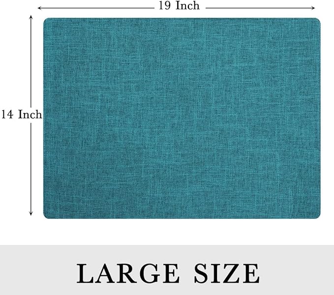 homing Cotton Linen Placemats Set of 4, Cloth Washable Farmhouse Dining Table Mats for Indoors & Outdoors, Easy to Clean, Teal, 13 x 19 Inch
