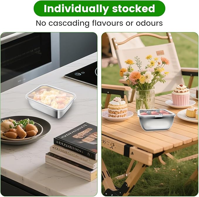 12 Pcs Airtight Stainless Steel Food Storage Containers with Lids, 25 Oz (5.3x4.15x2 Inch), Oven, Microwave & Dishwasher Safe, BPA-Free, Leak-Resistant, Stackable Meal Prep Containers Set