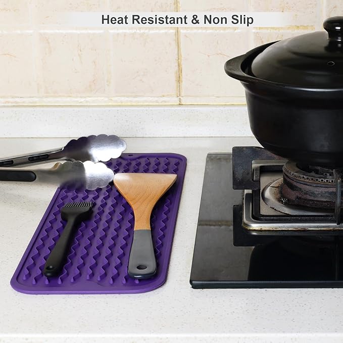 ZLR Silicone Sponge Holder & Sink Caddy Tray (6" x 17") - Narrow Dish Drying Mat for Kitchen Counter - Waterproof Soap Dispenser Organizer, Non-Slip Bathroom Vanity Tray (Meadow Violet)