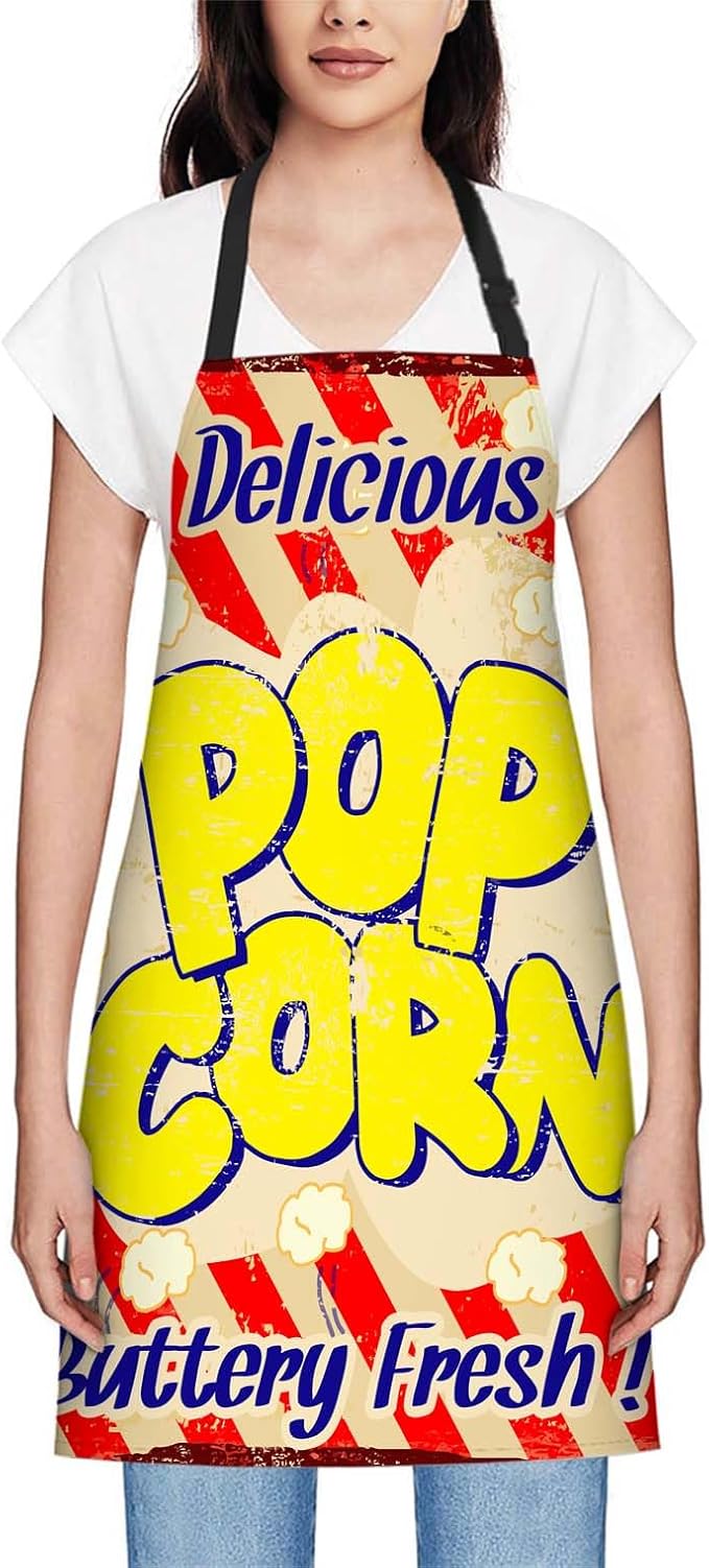 oFloral Popcorn Vintage Grunge Apron Adjustable Apron Cooking Kitchen Chef Women Men Aprons for Home Kitchen, Restaurant, Coffee House, Baking Gardening BBQ