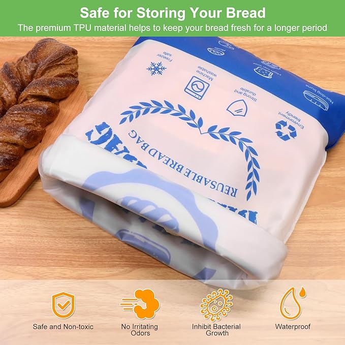 SumDirect Bread Bags for Homemade Breads- 2 Pack Blue Reusable Zipper Bread Bags for Sourdough, Large Freezer Safe Food Storage Bag to Keep Loaf Fresh (Blue, 2 Pack)