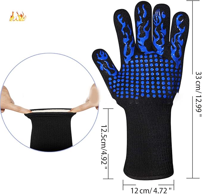 BBQ Oven Mitts Anti-Scald Gloves Heat and Slip Resistant Cooking Gloves Insulated Mitts Kids Adults Silicone Oven Mitts