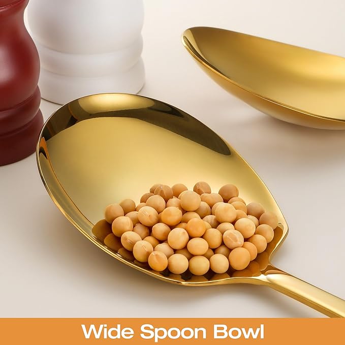 Extra Large Serving Spoons Set 11.7-Inch Gold Serving Utensils 18/8 Stainless Steel Big Metal Spoons for Buffet, Parties, Catering, Banquet - Dishwasher Safe (4-Pack, Gold)