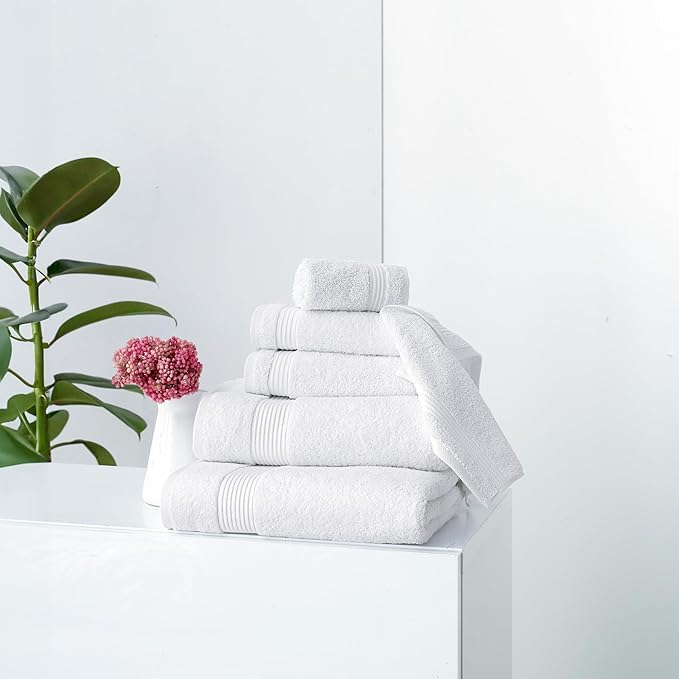 Classic Turkish Towels CTT - Premium 6 Piece Hand Towels Set, 100% Turkish Cotton, Quick Dry & Comfy Towels for Hotel & Spa, Highly Absorbent | 16"x27" (White)