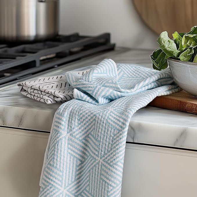 RECYCO Waffle Kitchen Towel Set of 2 - Quick Dry Microfiber Sustainable Dish Towels - Ultra Absorbent Reusable Cleaning Tea Towels - Lightweight Hand Towels,16”x 28”, Modern Maze