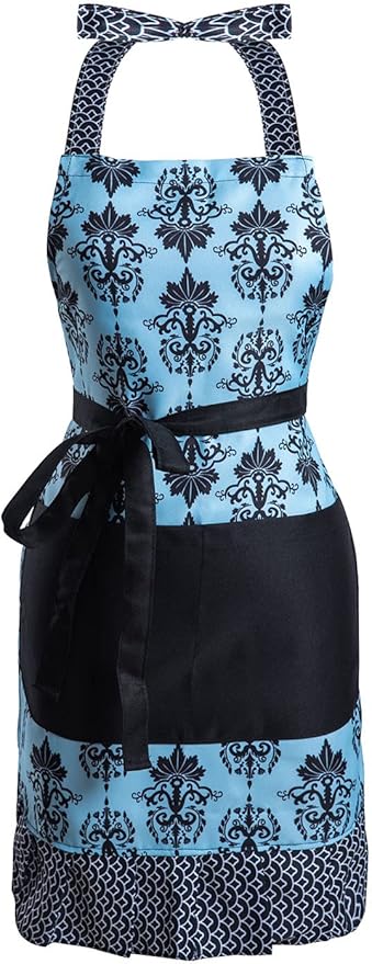 Lovely Flower Pattern Retro Aprons With Large Pockets for Women Girls Cooking Kitchen Bakery Mother's Gift