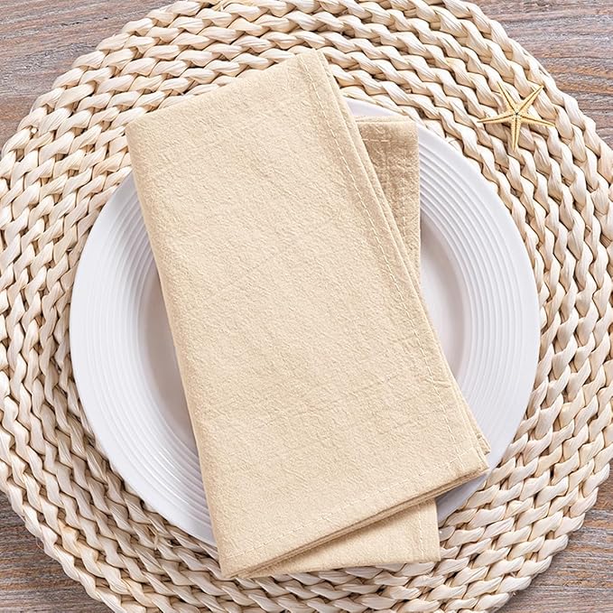 MLMC 8 Pack Champagne Cloth Napkins Rustic Washable Cotton Linen Napkins Set of 8 17"x17" Reusable Dinner Napkins Cloth for Wedding Bridal Shower Party Gathering Everyday Use