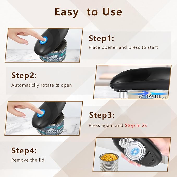 SAKAMOSH Electric Can Opener Smooth Edge, Battery Operated Kitchen Can Opener for Seniors with Arthritis, One Touch Side Cut Fits Most Can Sizes, Left-handed Friendly, Ideal Holiday Gift