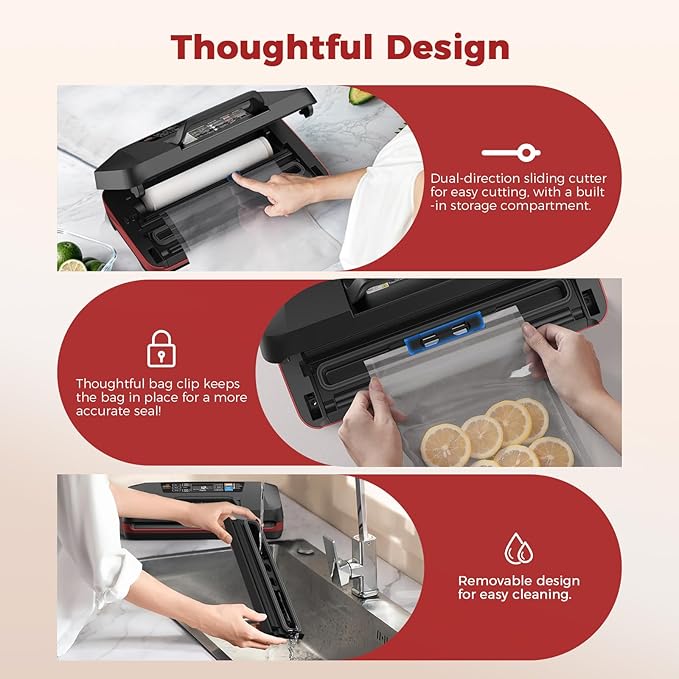 95kPa Food Vacuum Sealer Machine, 230W Automatic Food Sealer for Sous Vide, 10-in-1 Preset Modes with Double Heat Seal, Built-in Cutter & Starter Kit for Meal Prep and Storage