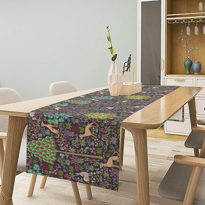 William Morris Floral Table Runner Vintage Flower Art Printed Dinner Runner for Home Kitchen Dining Table Living Room Decor Fabric 1 Panel W13xL90in