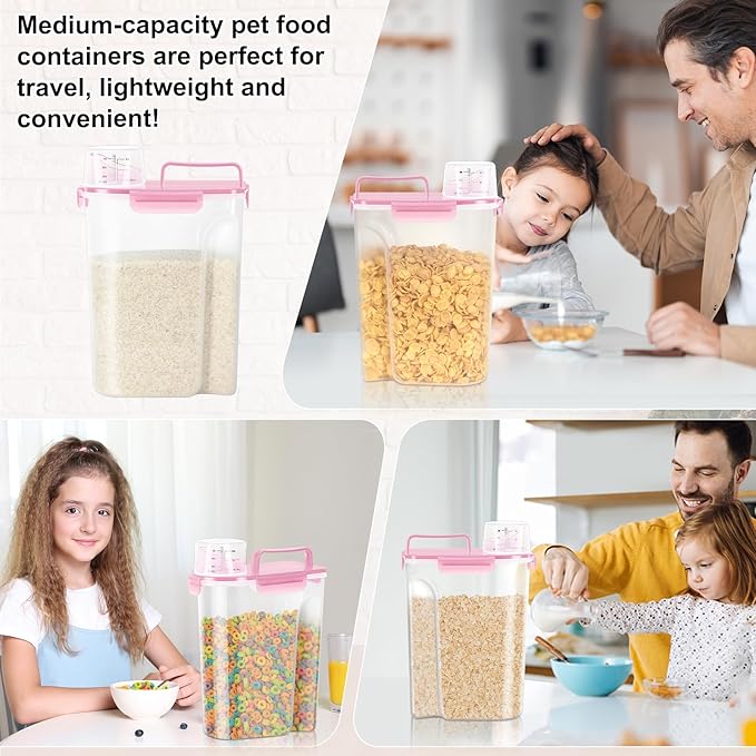 LEAWALK Airtight 10LBS Rice/Cereal/Dry Food Storage Container BPA Free, 5.28Qt Clear Plastic Kitchen and Pantry Organization Bin Suitable for Oats, Flour, Sugar, Pasta, Pet Food, etc (Clear Pink)