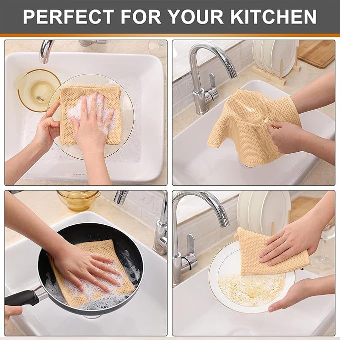Kitinjoy 100% Cotton Kitchen Dish Cloths (12 X 12 Inches, Apricot), 6 Pack Waffle Weave Ultra Soft Absorbent Dish Towels for Drying Dishes Quick Drying Kitchen Towels Dish Rags