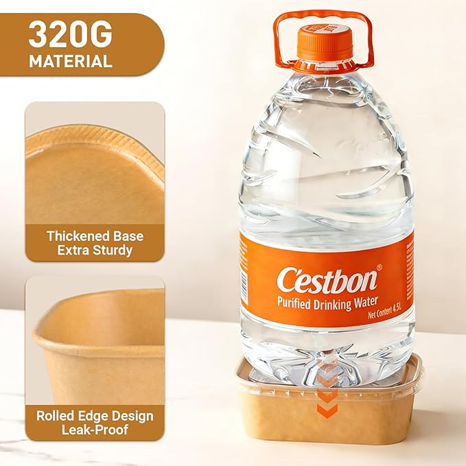 25 oz Disposable Bowls with Lids, 200 Sets Kraft Paper Bowls Square, Disposable Meal Prep Food Container with Sealing Lid, Microwave Safe Leakproof is Perfect for Party Lunch Hot Soup