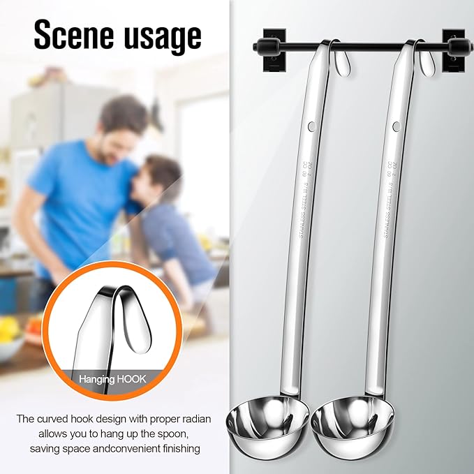 Cunhill 5 Pcs Soup Ladles Stainless Steel Serving Ladles with Long Handle for Serving, Cooking, Stirring, Portioning Kitchen Restaurant Accessories(2 oz)