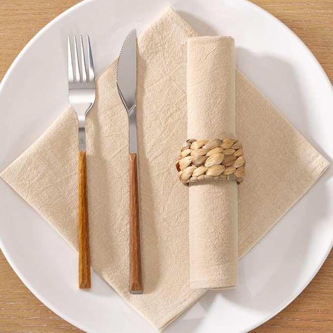 MLMC 8 Pack Champagne Cloth Napkins Rustic Washable Cotton Linen Napkins Set of 8 17"x17" Reusable Dinner Napkins Cloth for Wedding Bridal Shower Party Gathering Everyday Use
