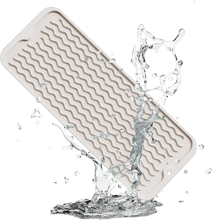 ZLR Silicone Sponge Holder & Sink Caddy Tray (6" x 17") - Narrow Dish Drying Mat for Kitchen Counter - Waterproof Soap Dispenser Organizer, Non-Slip Bathroom Vanity Tray (Cassava White)