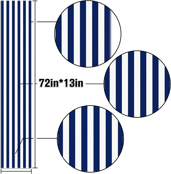Navy Blue and White Striped Table Runner Nautical Theme Birthday Party Decoration Wedding Dining Room Home Kitchen Table Decor (13" x 72")