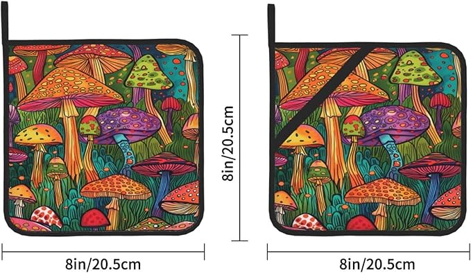 2Pcs Mushroom Prints Pot Holders for Kitchen Clearance Heat Resistant Hot Pads for Cooking Baking Grilling