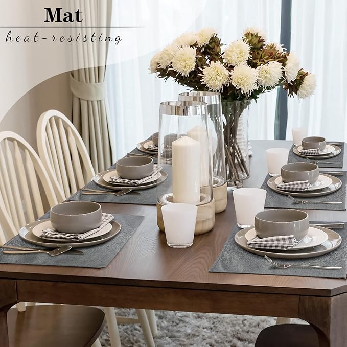 Sieral 12 Set Cloth Placemats Rectangle Dining Table Placemat Bulk 13 x 19 Inch Machine Washable Heat Resistant Cotton Linen Table Mats for Wedding Birthday Party Supplies(Dark Gray)