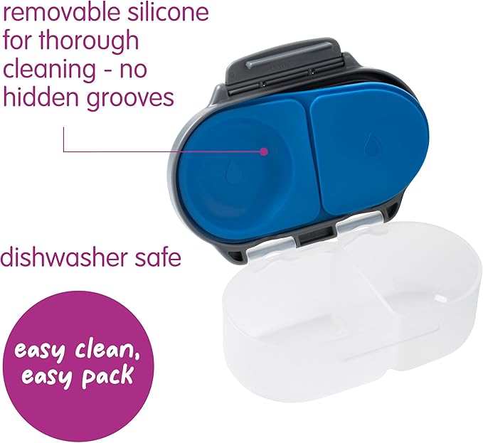 b.box Snack Box - Leakproof Mini Bento Box for Kids & Toddlers, 2 Compartment Snack Containers for Kids, Lunch Containers, Dishwasher Safe, BPA Free, PFAS Free, Ages 4m+, 1 3/4 Cup - Blue Slate
