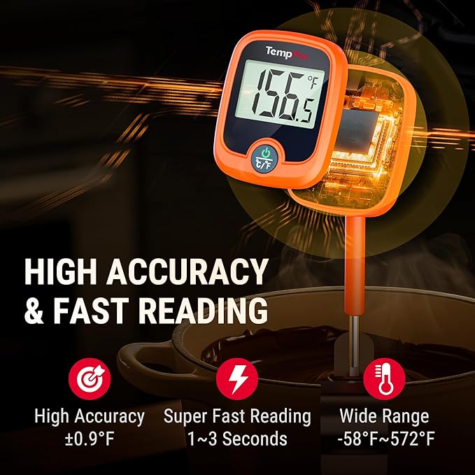 TempPro TP509 Candy Thermometer with Pot Clip, 10" Long Probe Instant Read Meat Food Thermometer with LCD, Cooking Oil Deep Frying Thermometer for Candy Syrup Sugar Brewing (Previously ThermoPro)