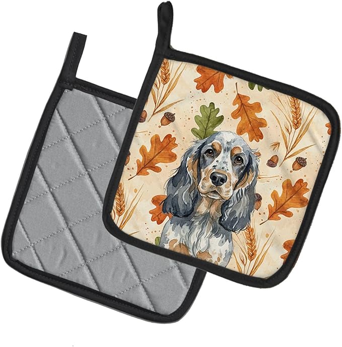 Caroline's Treasures Blue Roan & Tan English Cocker Spaniel Heirloom Fall Pair of Pot Holders Pair 7.5x7.5 Quilted Insulated Hot Pads Decorative Kitchen Gift Made in USA