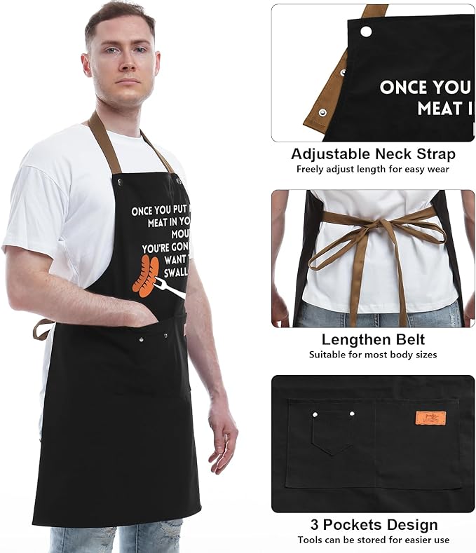REHAVE Gift Ideas For Her Him - Birthday Gifts For Men, Dad, Husband, Boyfriend, Brother - Funny BBQ Apron for Men with Pockets, Dad Gifts from Daughter, Son - Cooking Gifts, BBQ Gifts, Grill Apron