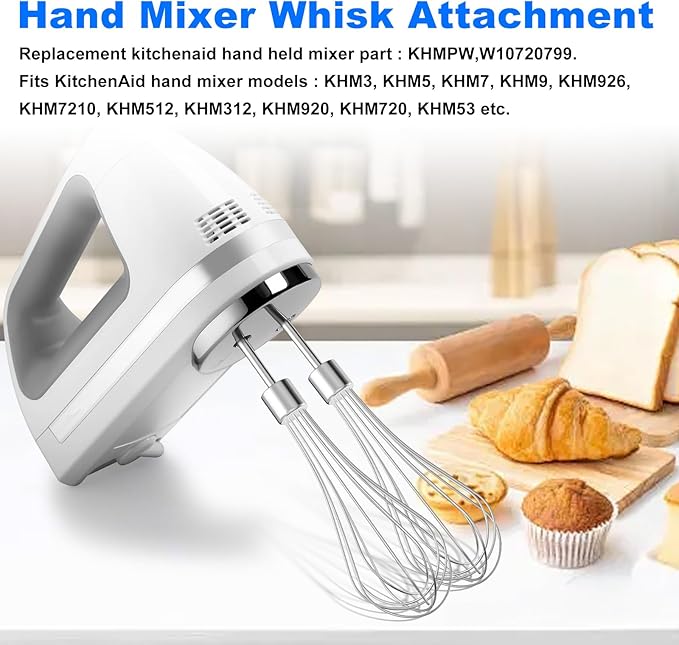 Kitchen Hand Mixer Whisk Attachments FOR KitchenAid Whisk KHMPW,KHM512BM KHM2B, AP5644233, KHM3, KHM5, W10720799, Kitchenaid Egg Beater - 2 Pack