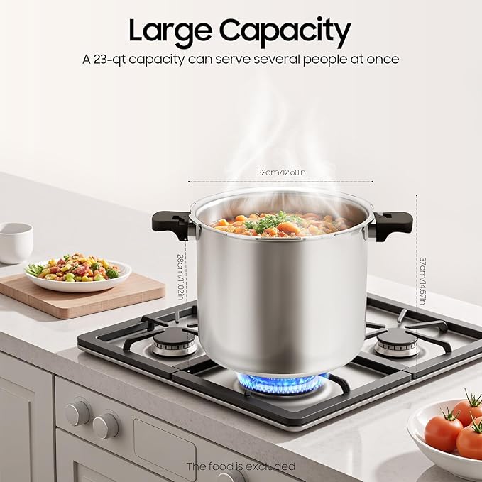Pressure Canner 22-Quart, Silver Aluminum Pressure Cooker Stainless Steel Pressure Canner 22 Quart Induction Built-in Pressure Gauge with Rack