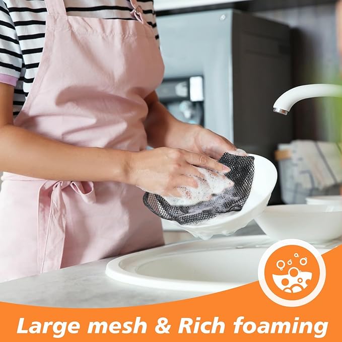 SUNLAND Netted Dish Cloths for Washing Dishes No Odor Dishes Scrubber for Kitchen-Fast Drying and Easy to Clean Mesh Dish Cloth 6 Pack 12Inch x12Inch Black