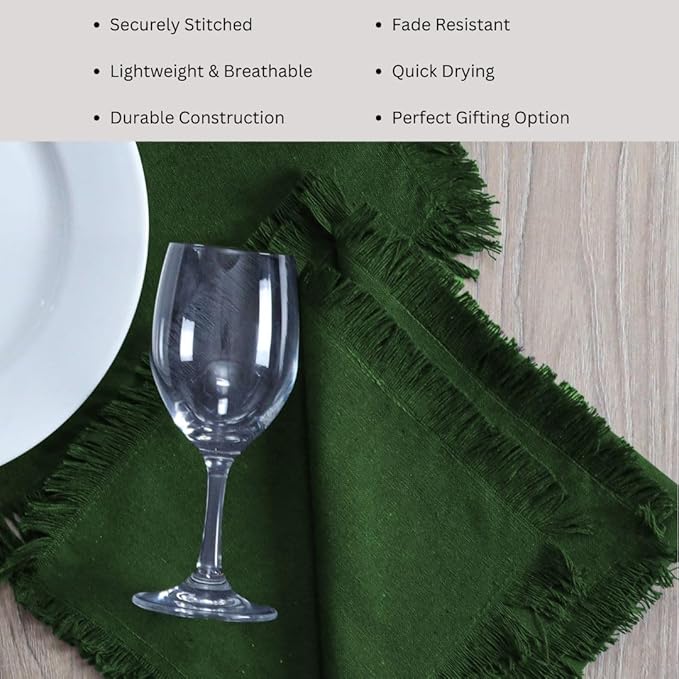 Cloth Dinner Napkins 100% Cotton Set of 6 - Soft Durable Reusable Table Napkins - for Dining Weddings Parties Holidays Easter and Everyday Use - Large 20x20 Inch Cloth Napkins Green