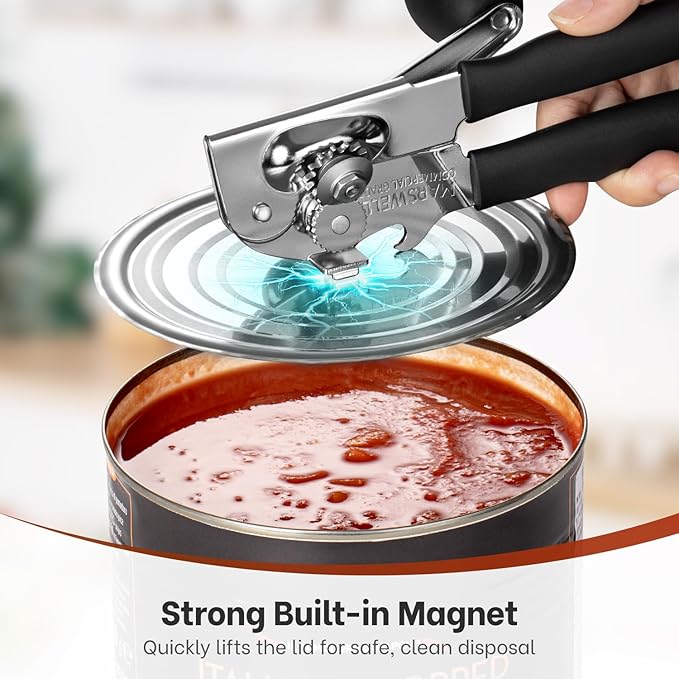 MARSWELL Heavy Duty Can Opener for Large Cans, Extra-Long Handles & Oversized Knob for Easy Cranking, Commercial Manual Hand Crank Opener Opens Big #10 Cans Smoothly, Strong All-Steel Construction