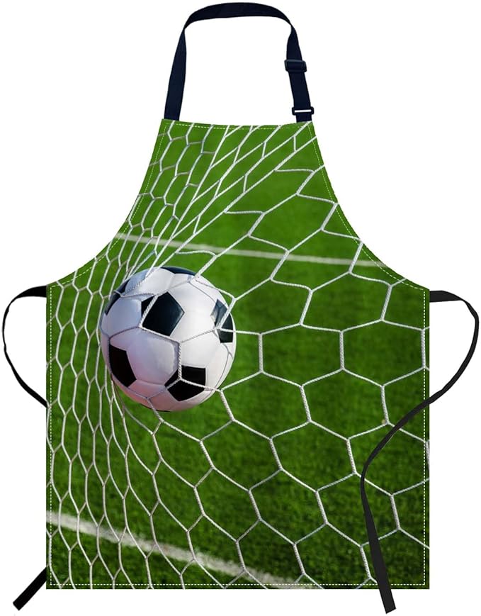 oFloral Soccer Football in Goal Net Bib Apron with Adjustable Neck for Men Women,Suitable for Home Kitchen Cooking Waitress Chef Grill Bistro Baking BBQ Apron