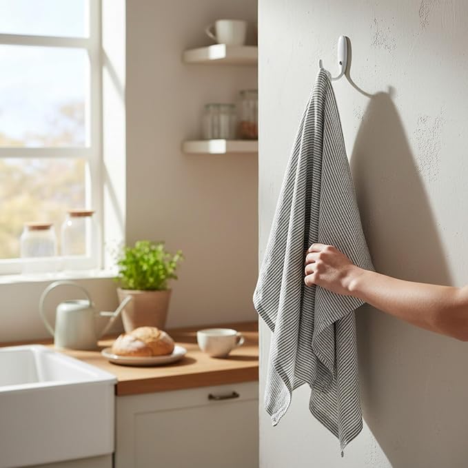 Eight Owls Stonewashed Linen Kitchen Dish Towels - 20 x 27 inch – 100% Pure Linen Tea Towel/Hand Towel - Set of 2 (Black Pinstripe)