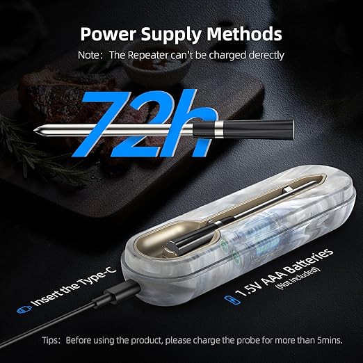 Wireless Meat Thermometer with Unique Stone Texture, Smart APP Control, 500 Ft Remote Range, Dual Alarm, Waterproof Cooking Thermometer Wireless for Grilling, Smoking, Family BBQ, Oven