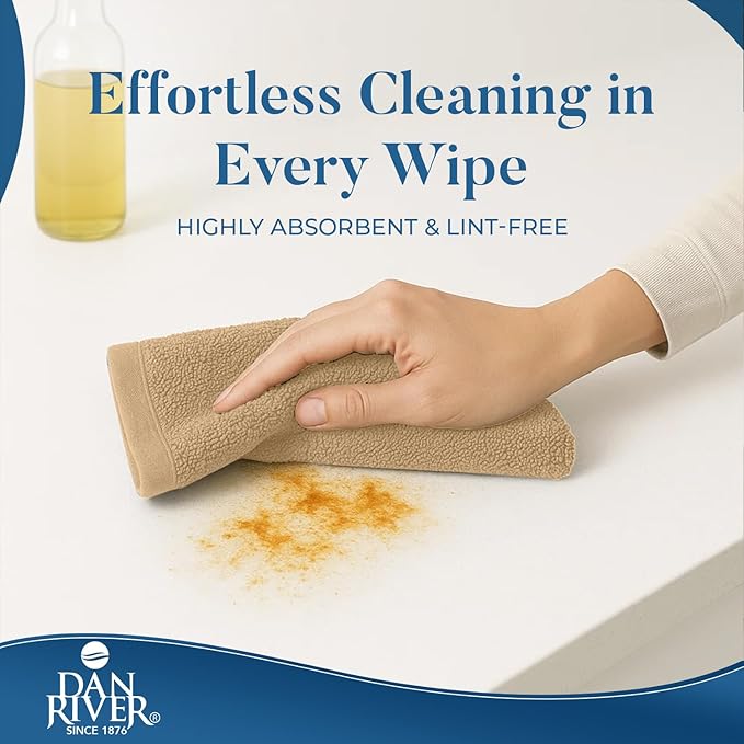 DAN RIVER Kitchen Bar Mops,Pack of 12,16 by 19 Inches,100% Cotton Super Absorbent,Multi-Purpose Cleaning Towels for Home and Kitchen Bars-Tan