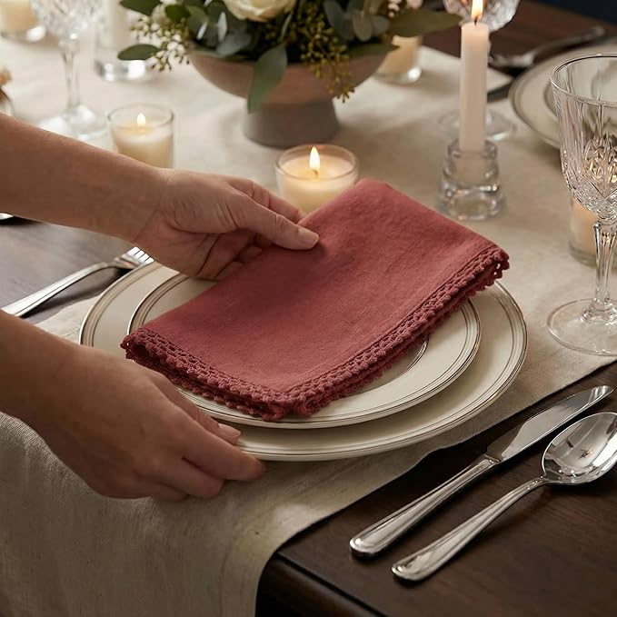 ACCENTHOME Red Cloth Napkins Set of 12 18x18 inch Cotton Dinner Napkins - Washable Soft Premium Hotel Quality Reusable Napkins Perfect Table Napkins for Family Dinners, Weddings & Everyday Use