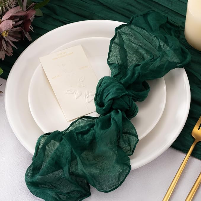 20 Pack Emerald Green Cheesecloth Napkins Cloth Washable Spring Summer Napkins Set of 20 Bulk 21x21 Inches for Wedding Baby Bridal Shower Birthday Dinner Party Table Decor