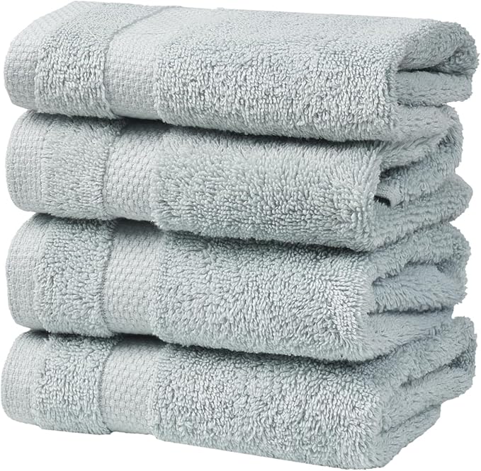 SOFE H&L | Olea Luxury Turkish Cotton Bath Towels Set of 4 : 4 Wash Cloths Light Blue | Premium, Soft, Durable, Absorbent | Turkish Washcloths for Face