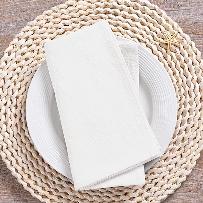 MLMC 8 Pack Ivory Cloth Napkins Rustic Washable Cotton Linen Napkins Set of 8 17"x17" Reusable Dinner Napkins Cloth for Wedding Party Gathering Everyday Use Events Decor